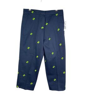 Kim Rogers Navy Blue Frog Embroidered Cotton Cropped Pants Women's Sz 8 New